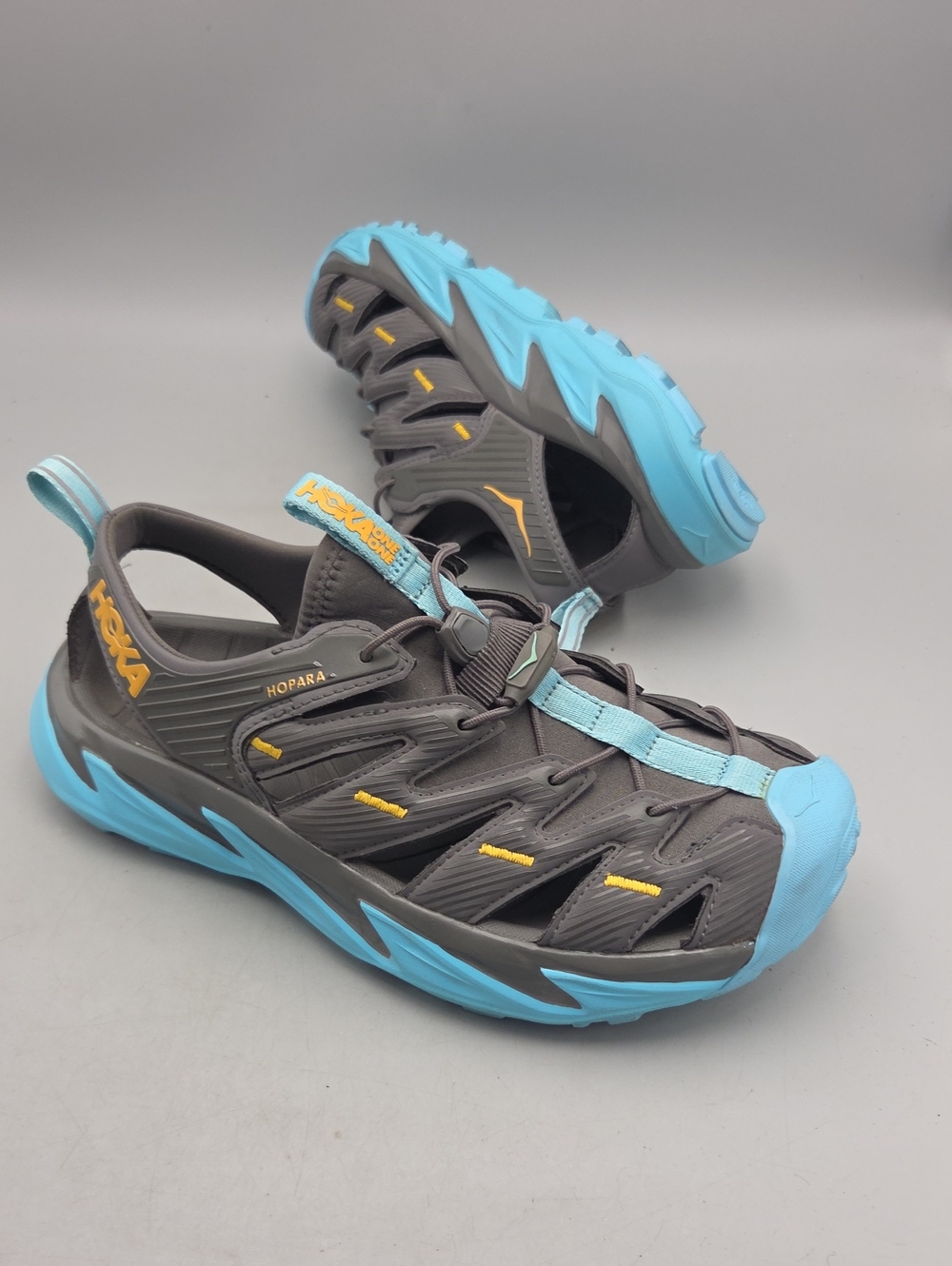 Hoka One One Hopara Shoes Womens 8 Grey Antigua Hiking Sandals Blue Gray